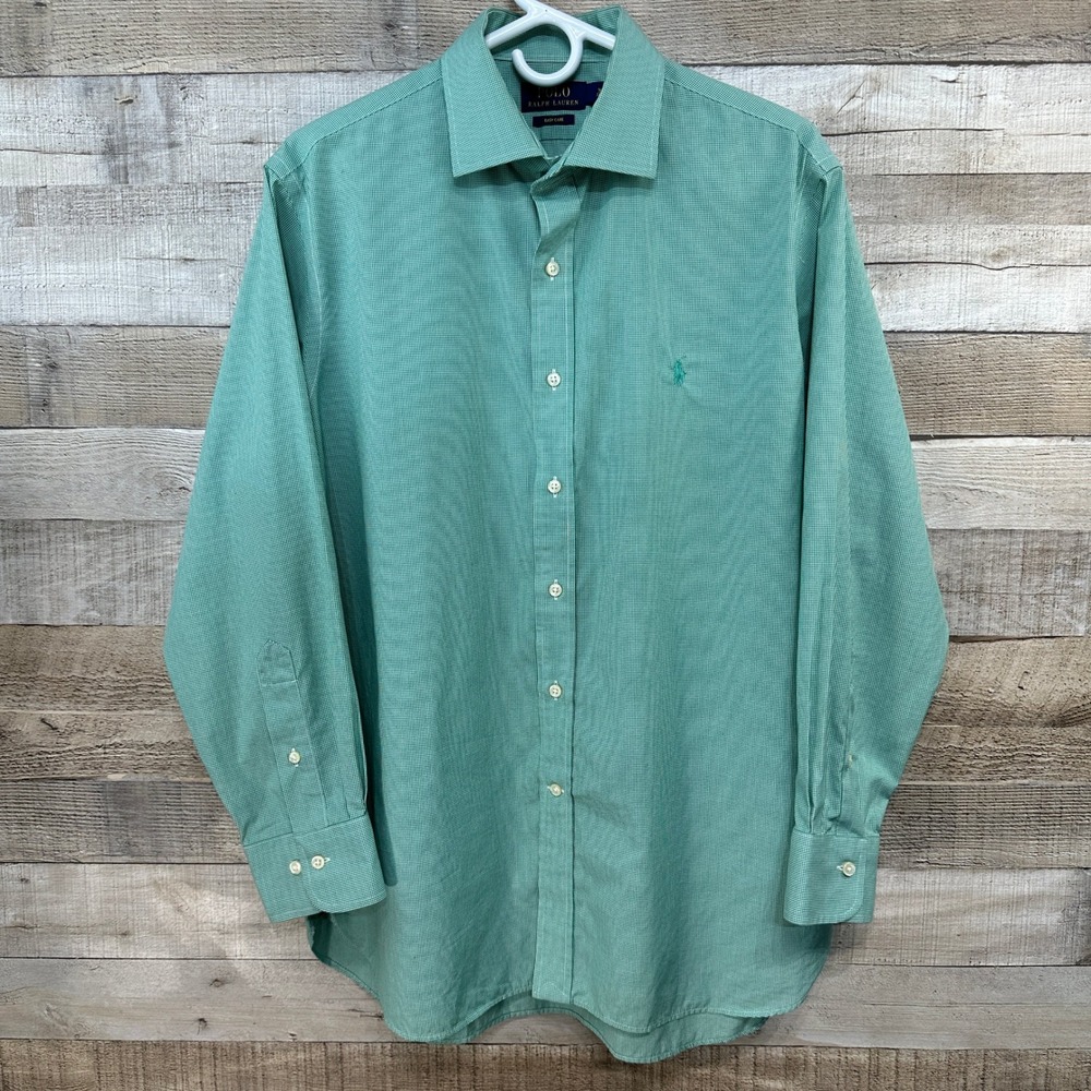 Polo Ralph Lauren Mens  Microcheck Gingham Button  Dress Shirt Green Size 16 1/2